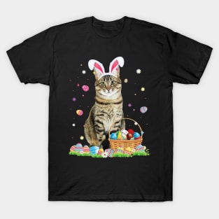 Happy Easter Cute Bunny Cat Eggs Basket Easter Cat Lovers T-Shirt